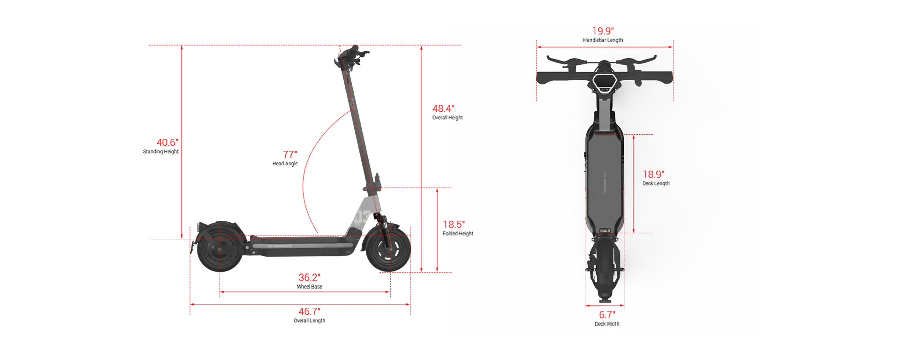 PXID-Size of P3 electric scooter